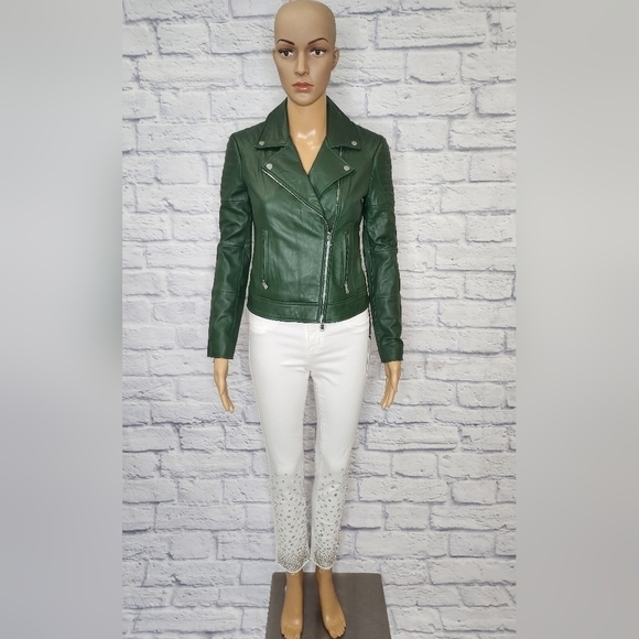 NWT L'agence Ryder Womens Green geniune leather asymmetrical zip motoJacket 2